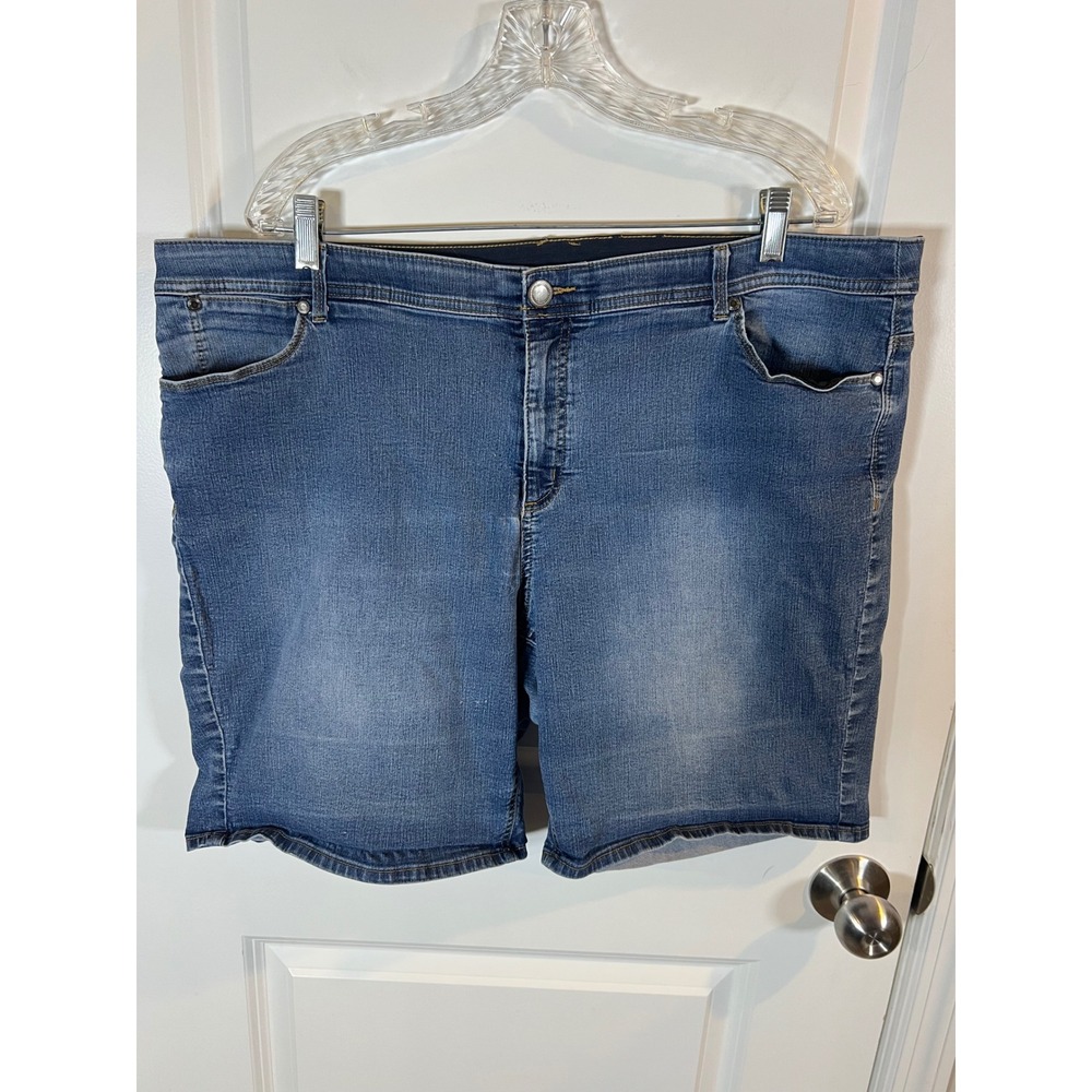 CJ Banks Womens Denim Shorts Embroidered Back Pockets Blue 22W